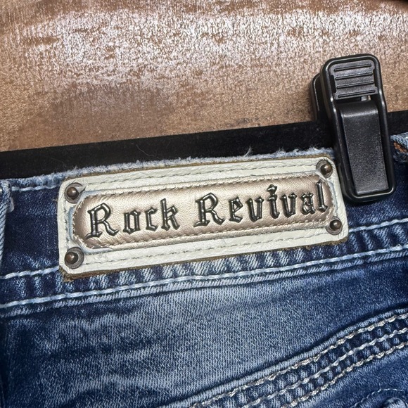 Rock Revival Fenna Bootcut Jeans Women Size 27 Rhinestone Embellished Blue Denim - Picture 7 of 11